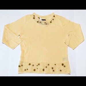 NWT Sz M Norton McNaughton Flower Embroidery Mesh Neck Hem Ramie 3/4 Sleeves